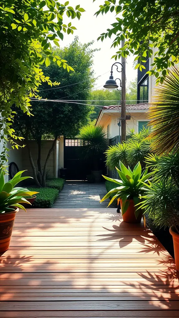 15 Stunning Deck Paint Color Ideas to Transform Your Outdoor Space 5 A deck painted warm terracotta surrounded by lush greenery