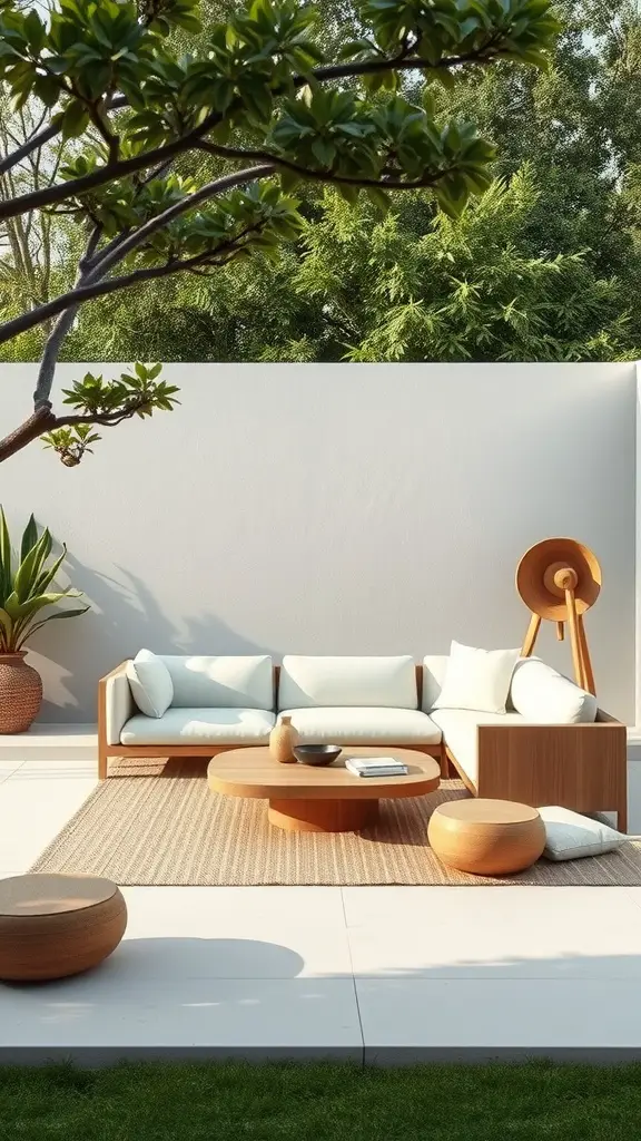 27 Creative DIY Outdoor Sectional Ideas for Your Backyard Retreat 29 Outdoor seating area with sectional sofa, round coffee table, and greenery